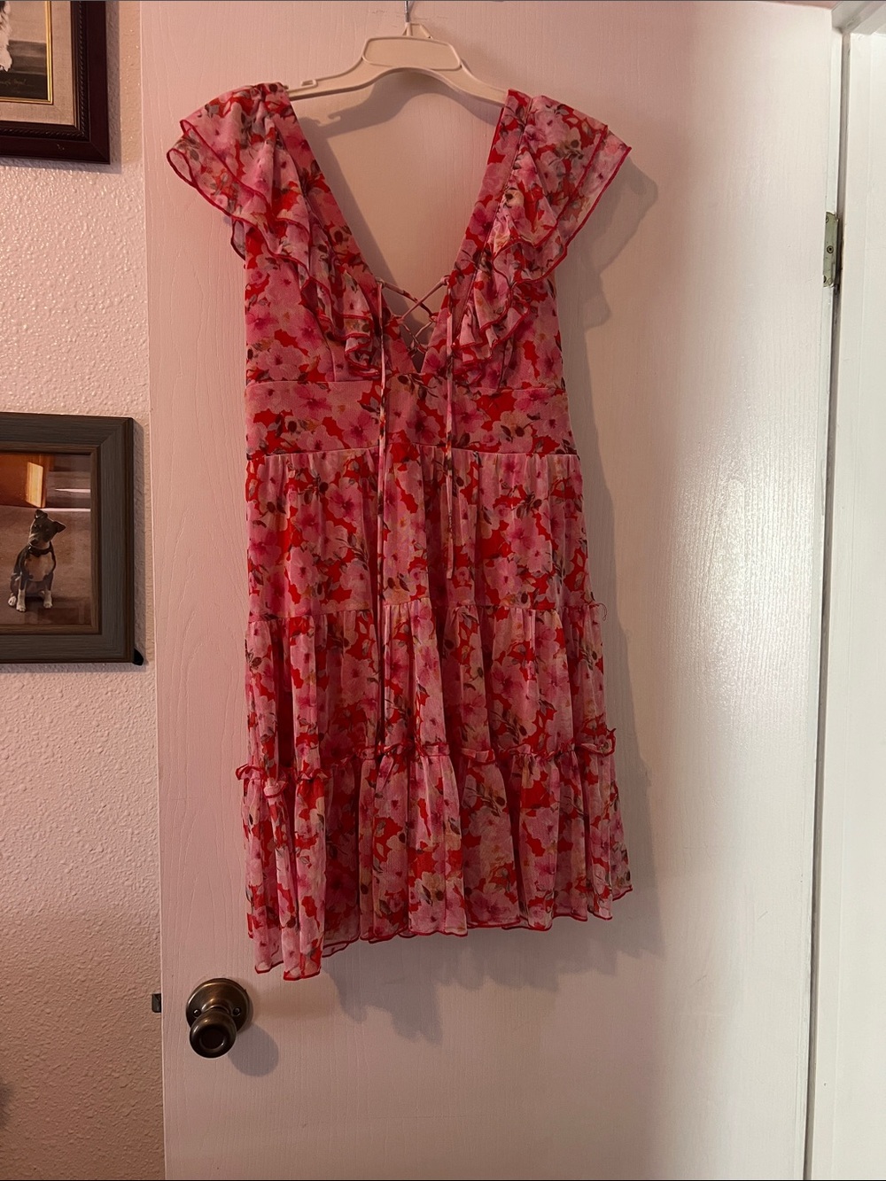 Floral Pink Ruffle Tie-Front Mini Dress